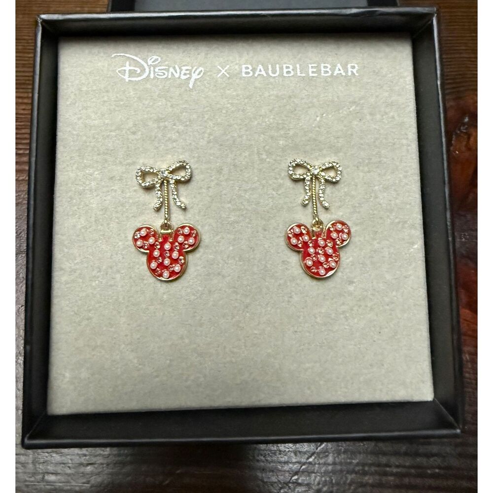 Disney x Baublebar NIB Red Mickey Mouse Bow Earrings